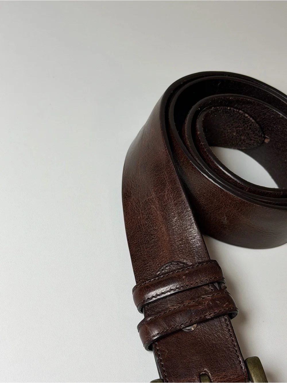Men's ELLIOT RHODES London 38W Brown Leather Belt with Antique Brass Buckle
